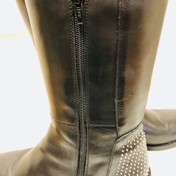 Italian Vera Gomma Studded Leather Tall Boots - Picture 7 of 9